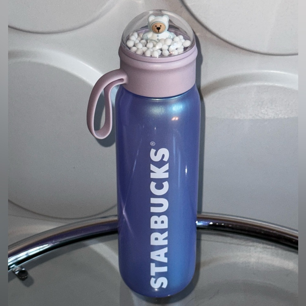 NWT 2025🎄Holiday Starbucks Water Bottle with Snow Bearista Magnetic Lid Charm - Picture 3 of 9